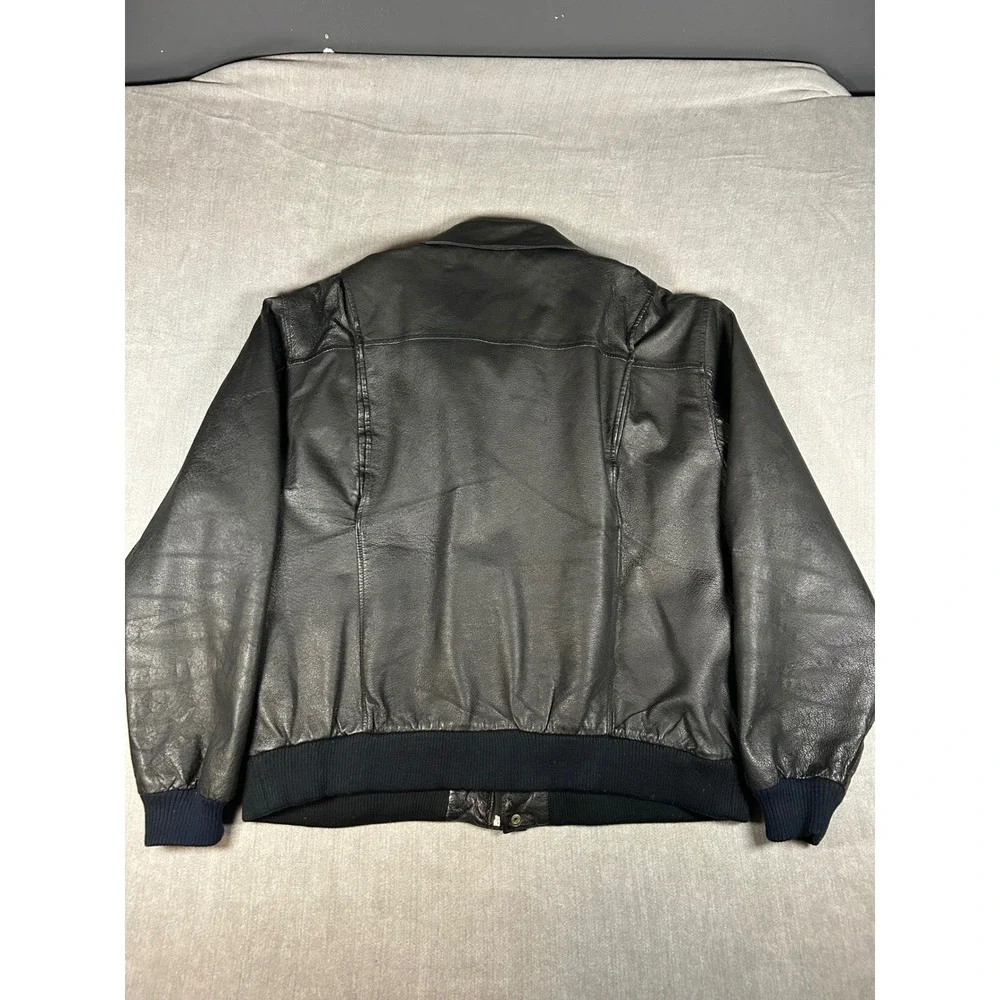 Top of the World Wiman Mens Black Leather Bomber Jacket XXL Best Disposal Logo